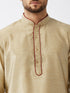 Vastramay Men's Beige And Maroon Silk Blend Kurta And Dhoti Set